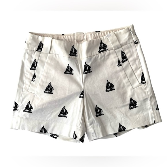 J. Crew White Sailboat Print Women's Chino Shorts - Picture 1 of 5